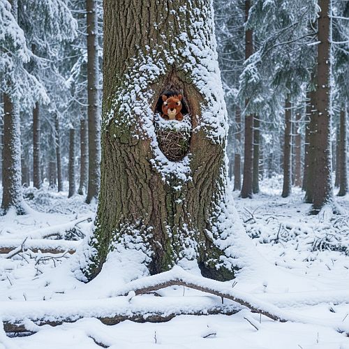 Juhu, freute sich das kleine Eichh&ouml;rnchen! Schnee! 